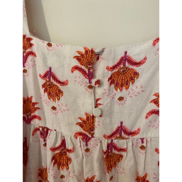 J Crew Block Print White Pink Orange Linen Blend Ruffle Mini Dress EUC 8 - Picture 9 of 12